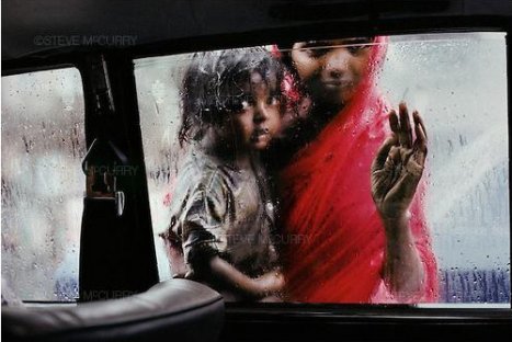 Mother and child at car window 